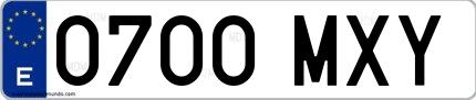 Ejemplo de matrícula española 0700 MXY