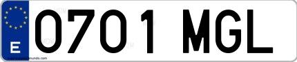 Ejemplo de matrícula española 0701 MGL