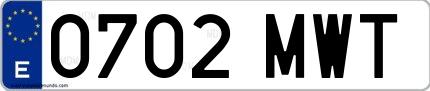 Ejemplo de matrícula española 0702 MWT