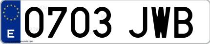 Ejemplo de matrícula de coche ordinaria 0703 JWB