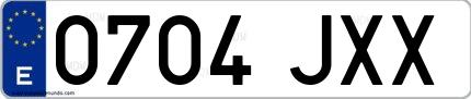 Ejemplo de matrícula española 0704 JXX