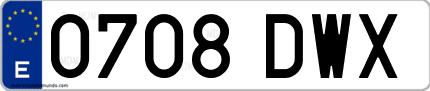 Ejemplo de matrícula de coche ordinaria 0708 DWX
