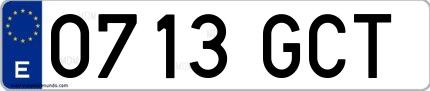 Ejemplo de matrícula española 0713 GCT