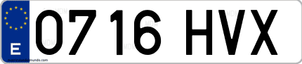 Ejemplo de matrícula de coche ordinaria 0716 HVX
