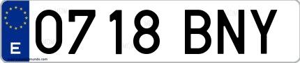 Ejemplo de matrícula española 0718 BNY