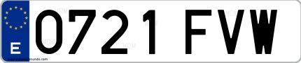 Ejemplo de matrícula española 0721 FVW
