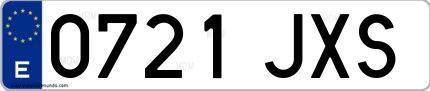 Ejemplo de matrícula española 0721 JXS