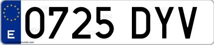 Ejemplo de matrícula española 0725 DYV