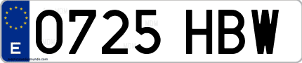 Ejemplo de matrícula de coche ordinaria 0725 HBW