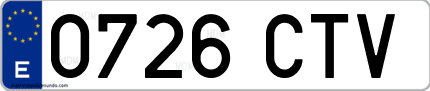 Ejemplo de matrícula de coche ordinaria 0726 CTV