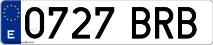 Ejemplo de matrícula española 0727 BRB