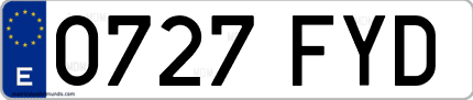 Ejemplo de matrícula de coche ordinaria 0727 FYD