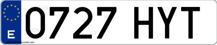 Ejemplo de matrícula española 0727 HYT