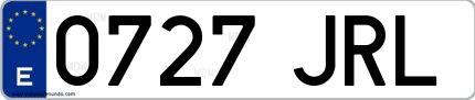 Ejemplo de matrícula española 0727 JRL