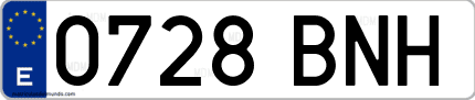 Ejemplo de matrícula de coche ordinaria 0728 BNH