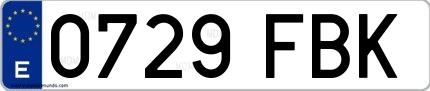Ejemplo de matrícula española 0729 FBK