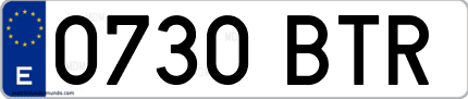 Ejemplo de matrícula de coche ordinaria 0730 BTR