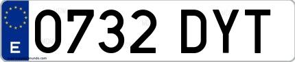 Ejemplo de matrícula española 0732 DYT