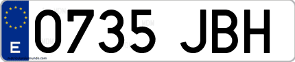 Ejemplo de matrícula de coche ordinaria 0735 JBH