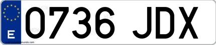 Ejemplo de matrícula española 0736 JDX
