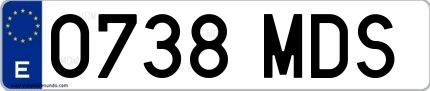Ejemplo de matrícula española 0738 MDS