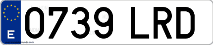 Ejemplo de matrícula de coche ordinaria 0739 LRD