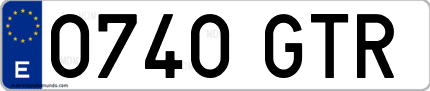 Ejemplo de matrícula de coche ordinaria 0740 GTR