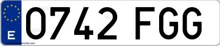 Ejemplo de matrícula española 0742 FGG