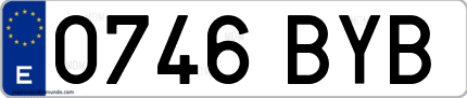 Ejemplo de matrícula de coche ordinaria 0746 BYB