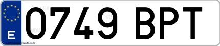 Ejemplo de matrícula española 0749 BPT