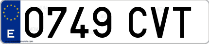 Ejemplo de matrícula de coche ordinaria 0749 CVT