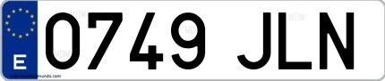 Ejemplo de matrícula española 0749 JLN