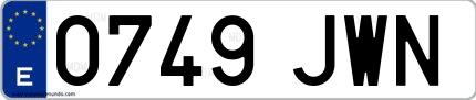 Ejemplo de matrícula española 0749 JWN