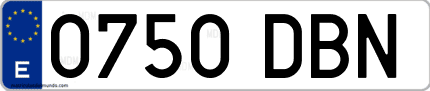 Ejemplo de matrícula de coche ordinaria 0750 DBN