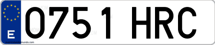 Ejemplo de matrícula de coche ordinaria 0751 HRC