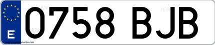 Ejemplo de matrícula de coche ordinaria 0758 BJB