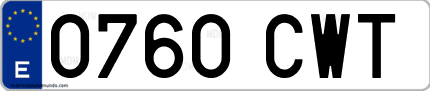 Ejemplo de matrícula de coche ordinaria 0760 CWT