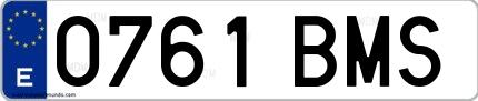 Ejemplo de matrícula española 0761 BMS