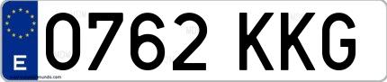 Ejemplo de matrícula española 0762 KKG