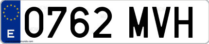 Ejemplo de matrícula de coche ordinaria 0762 MVH