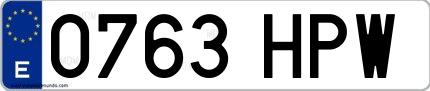 Ejemplo de matrícula española 0763 HPW