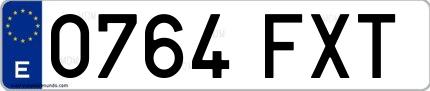 Ejemplo de matrícula española 0764 FXT