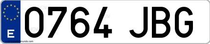 Ejemplo de matrícula española 0764 JBG