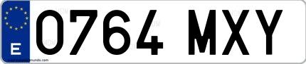Ejemplo de matrícula de coche ordinaria 0764 MXY