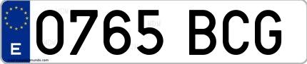 Ejemplo de matrícula española 0765 BCG