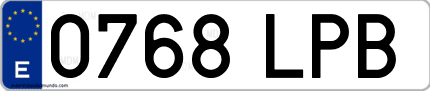Ejemplo de matrícula de coche ordinaria 0768 LPB