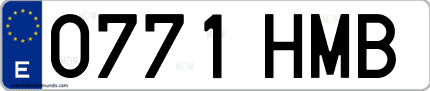 Ejemplo de matrícula de coche ordinaria 0771 HMB
