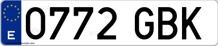 Ejemplo de matrícula de coche ordinaria 0772 GBK
