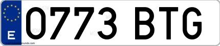 Ejemplo de matrícula de coche ordinaria 0773 BTG