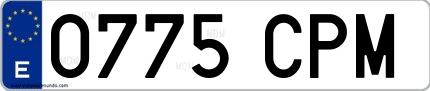 Ejemplo de matrícula española 0775 CPM